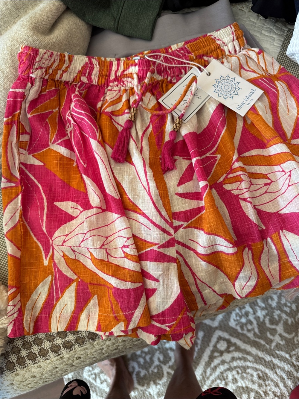 Xhilaration Pink, Orange & Cream Tropical Drawstring Women’s Shorts